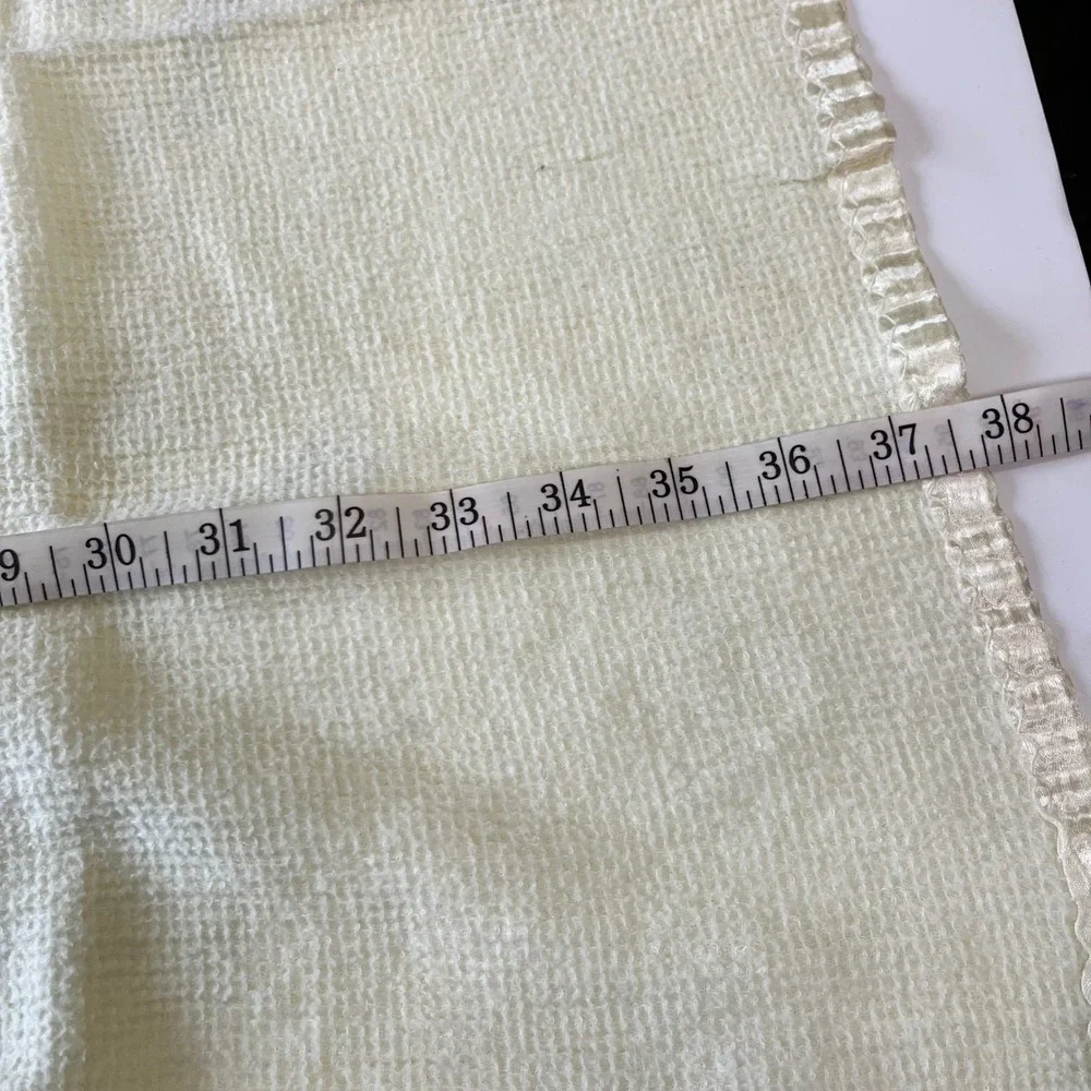 Vtg Waffle Weave Baby Blanket Satin Trim Embroidered Clown Cream Yellow 37x22